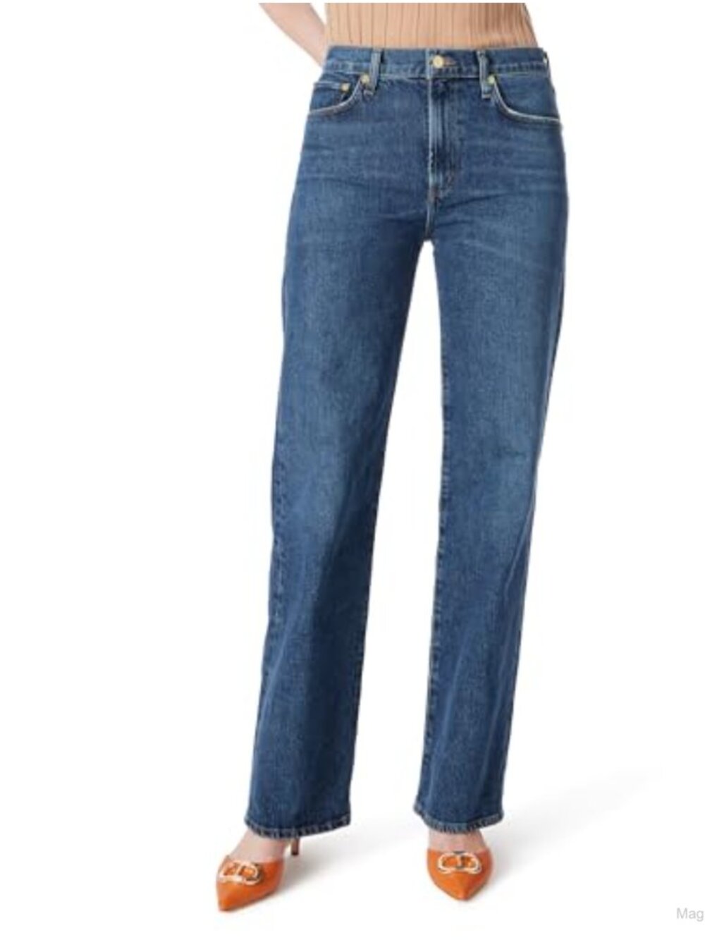 High Rise Straight Wide Leg Jeans Cotton Blend 5 Pocket
